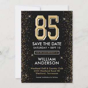 Reserve A Data Aniversário de 85 anos Preto Moderno