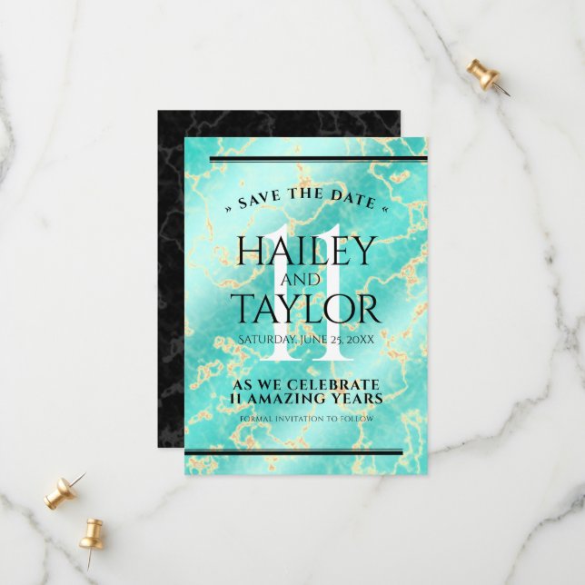Reserve A Data Aniversário de Casamento da 11 Turquesa Elegante (Frente/Verso In Situ)