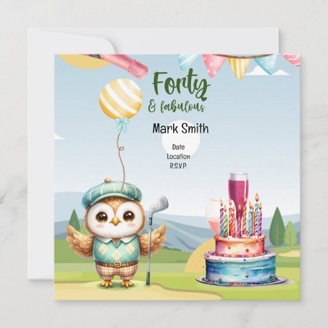 Reserve A Data Aniversário de golfe do aniversário de 40 anos (Frente)