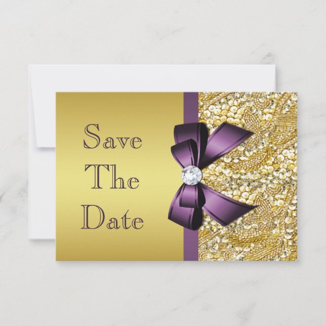 Reserve A Data Aniversário Guardar A Data Dourada Faux Sequin Pur (Frente)