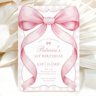 Reserve A Data Aniversário Laço Rosa Coquete Caligrafia Elegante