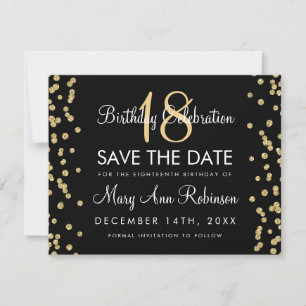 Reserve A Data Aniversário Salvar Data Dourada Glitter Confetti P