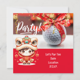 Reserve A Data Ano Novo Chinês de Golfe com bola e fita vermelha