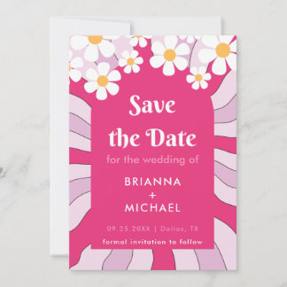 Reserve A Data Anos setenta Retro Hippie Pink Arch Daisy Groovy 7