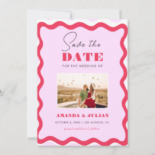 Reserve A Data anos setenta Retro Wavy Frame Pink e Red Photo 70s