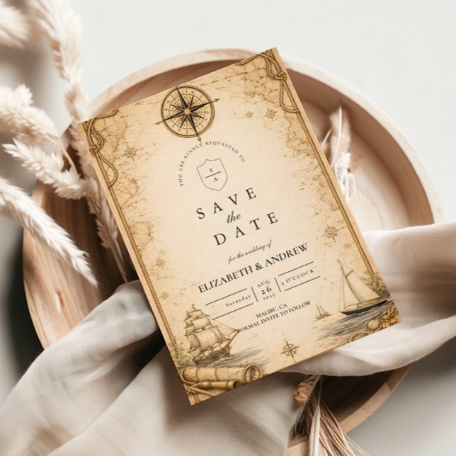 Reserve A Data Antique Nautical Map Wedding (Criador carregado)