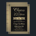 Reserve A Data Aplausos Todos os anos reformam negro elegante e D<br><div class="desc">Convide colegas, família e amigos para uma celebração elegante para ele ou para ela com esta festa de aposentadoria negra e dourada, exceto o convite para a data. A design apresenta uma falsa borda metálica, faixas negras modernas, caligrafia com script na moda e deco de arte vintage inspirada na tipografia....</div>