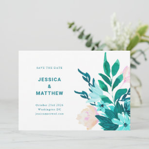 Reserve A Data Aqua Azul Verde Floral Minimalista Aquarela