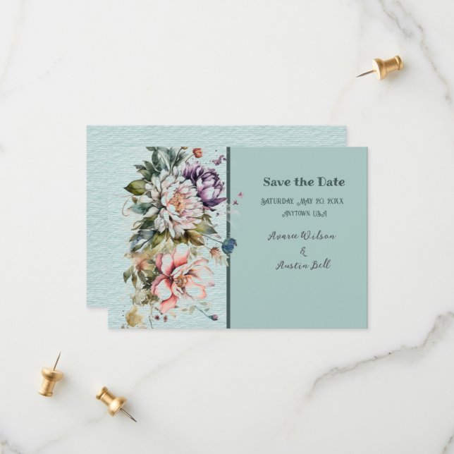 Reserve A Data Aqua Floral Lawn Wedding (Frente/Verso In Situ)