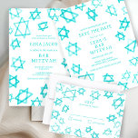 Reserve A Data Aqua Star Legal de Aqua Aqua de David Bar Bat Mitz<br><div class="desc">Cartão perfeito para anunciar a próxima data de um morcego mitzvah, bar mitzvah ou outra celebração judaica! A mão fez a aquarela arte para você na frente e atrás! TOTALMENTE PERSONALIZÁVEL! Clique em "Personalizar" acima para editar o texto. Clique em "editar usando a ferramenta design" para ajustar as fontes, as...</div>