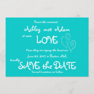 Reserve A Data Aqua Teal Love, Heart Photo Save the Date Card
