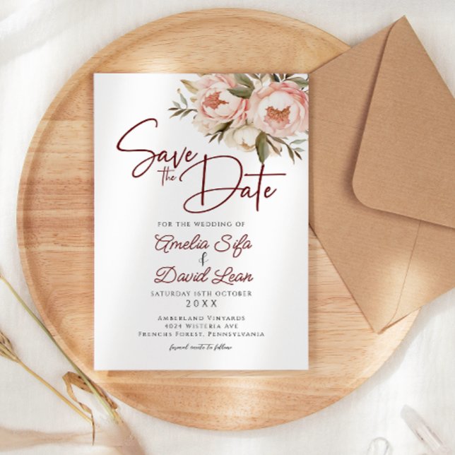 Reserve A Data Aquarela Boho Peônias Casamento Floral (Criador carregado)