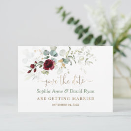 Reserve A Data Aquarela Bordô Floral Folhas Aéreas Casamento