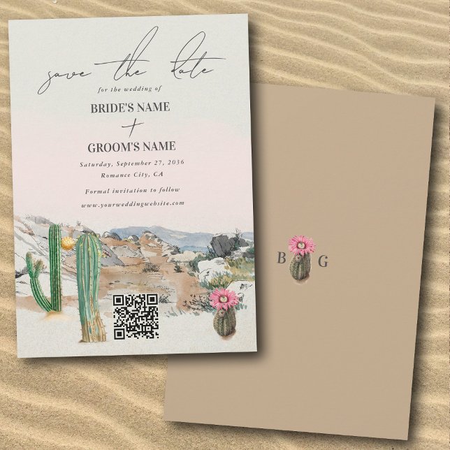 Reserve A Data Aquarela Cacto Deserto Boho Casamento (Watercolor Desert Cactus Boho Wedding Save The Date)