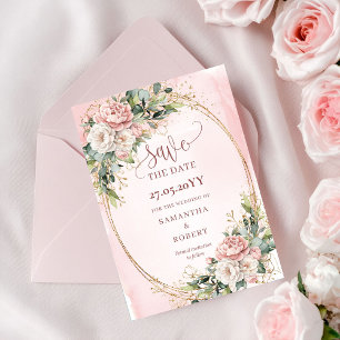 Reserve A Data Aquarela Chic - Flores Rosa Bege - Save The Date