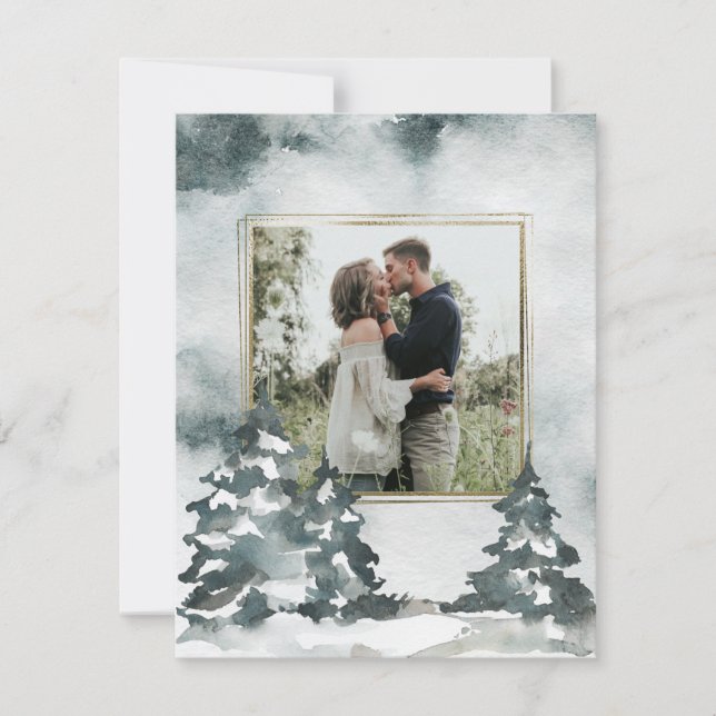 Reserve A Data Aquarela da Floresta Inverna | Foto: Salvar a data (Frente)