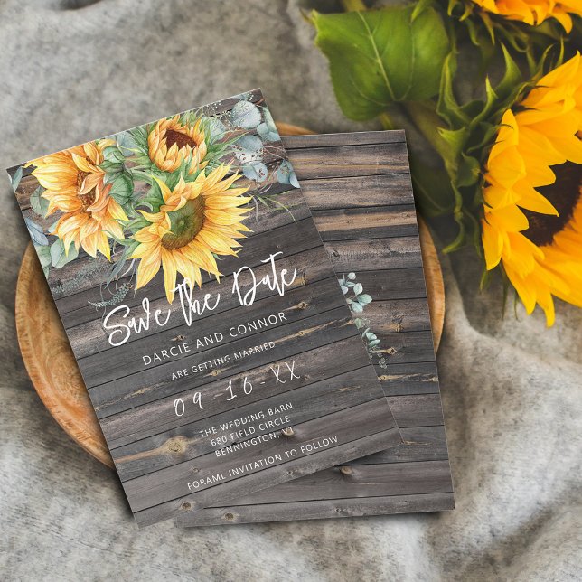 Reserve A Data Aquarela de Girassóis Rústicos e Eucalipto (Rustic Sunflower Eucalyptus Watercolor Save The Date)