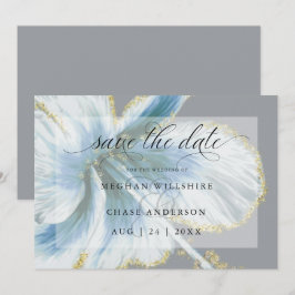 Reserve A Data Aquarela Flor Tropical Azul Empoeirada