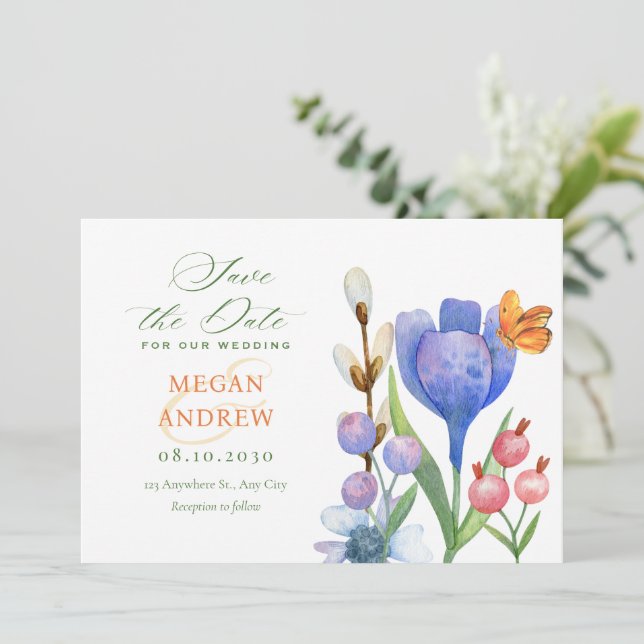 Reserve A Data Aquarela floral (Em pé/Frente)