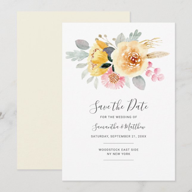 Reserve A Data Aquarela Floral Botânica Moderna Script (Frente/Verso)