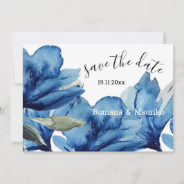Reserve A Data Aquarela Floral Índigo Pintada à Mão