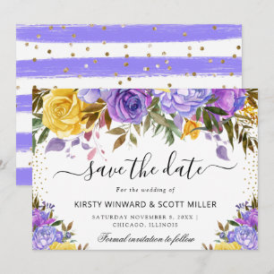 Reserve A Data Aquarela Flores de Casamento de Verão Roxas Amarel