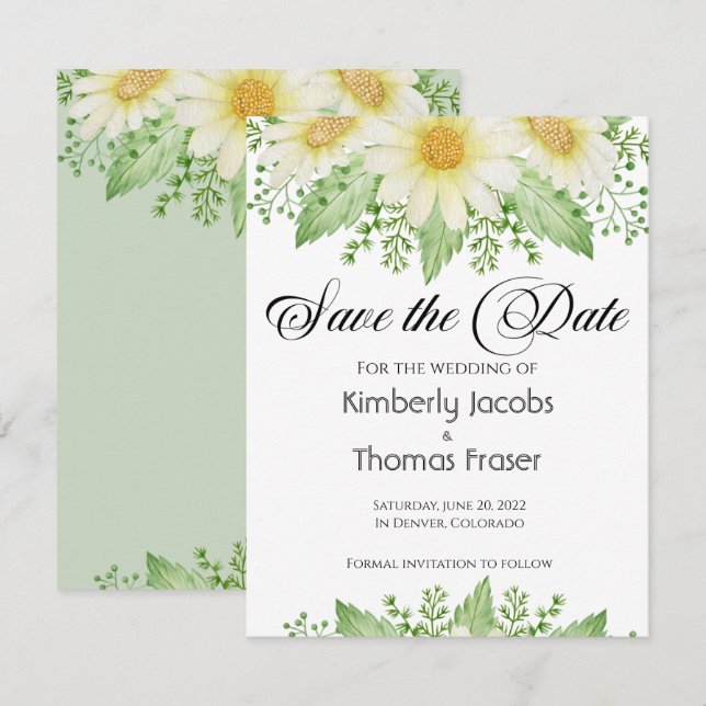 Reserve A Data Aquarela Flores margaridas salvam a data (Frente/Verso)