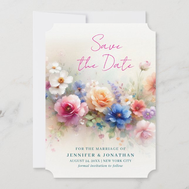 Reserve A Data Aquarela Flores Script Salve A Data (Frente)