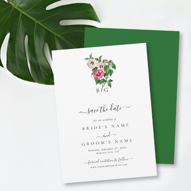 Reserve A Data Aquarela Hibisco Tropical Casamento de Verão (Watercolor Tropical Hibiscus Summer Wedding Save The Date)