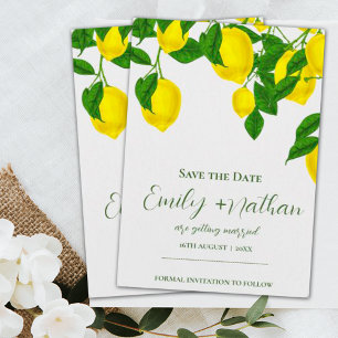 Reserve A Data Aquarela Limão Amarelo Brilhante Casamento de Citr