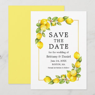 Reserve A Data Aquarela Limões Verde Dourado Quadro Amarelo