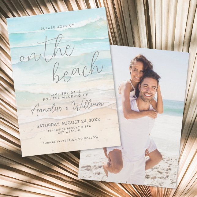 Reserve A Data Aquarela no Casamento na Praia (Watercolor On The Beach Wedding Save the Date)