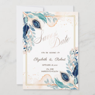 Reserve A Data Aquarela Pavão Floral Salvar A Data