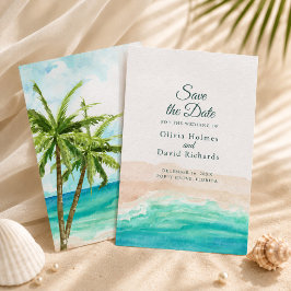 Reserve A Data Aquarela Praia Tropical com Palmeiras