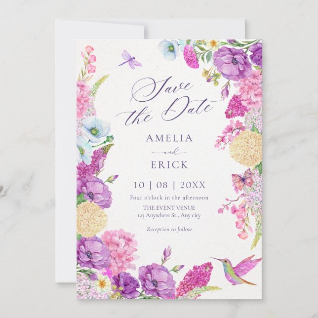 Reserve A Data Aquarela roxa estética floral  (Frente)