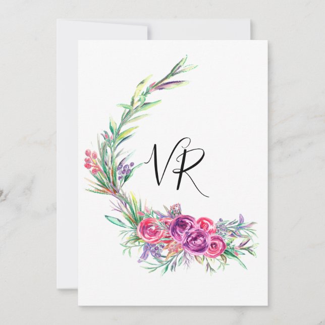 Reserve A Data Aquarela Roxo Floral Save the Date Casamento (Frente)