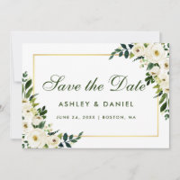 Aquarela Verde Floral Branco Dourado Salvar Data G