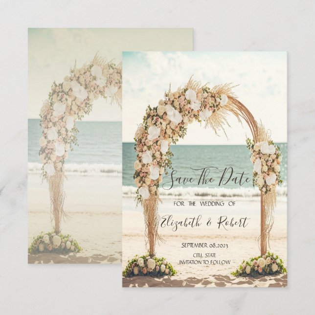 Reserve A Data Arbusto Chic de Casamento na Praia Rosas Salve a D (Frente/Verso)