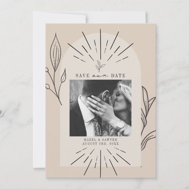 Reserve A Data Arch de Linha Script Desert Tan Fotografia Salva O (Frente)