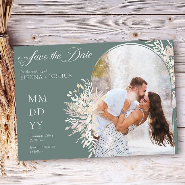 Reserve A Data Arch Photo Botanage Sage Verde Horizontal (Arch photo save the date in Sage Green, from my Foliage Duet collection
)