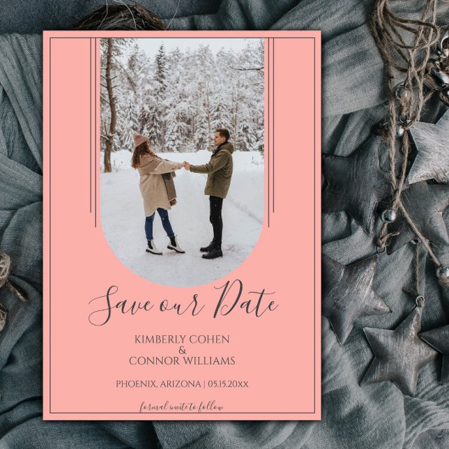 Reserve A Data Arco Boho Foto Salve o Dia | Coral (Coral Arch Photo Save the Date)