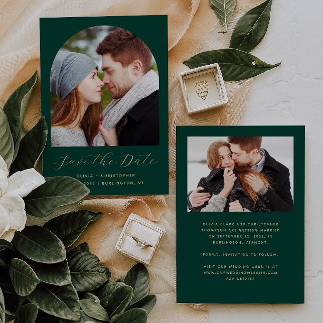 Reserve A Data Arco Boho Mínimo de 2 Fotos Esmeralda Verde Dourad (Criador carregado)