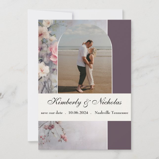 Reserve A Data Arco Clássico de Boho de Rosas Românticos Suaves d (Frente)