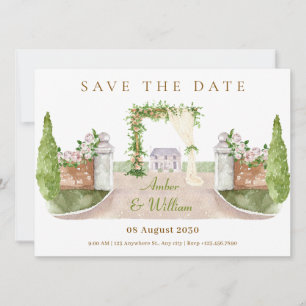 Reserve A Data Arco de casamento aquarela paisagem jardim arte