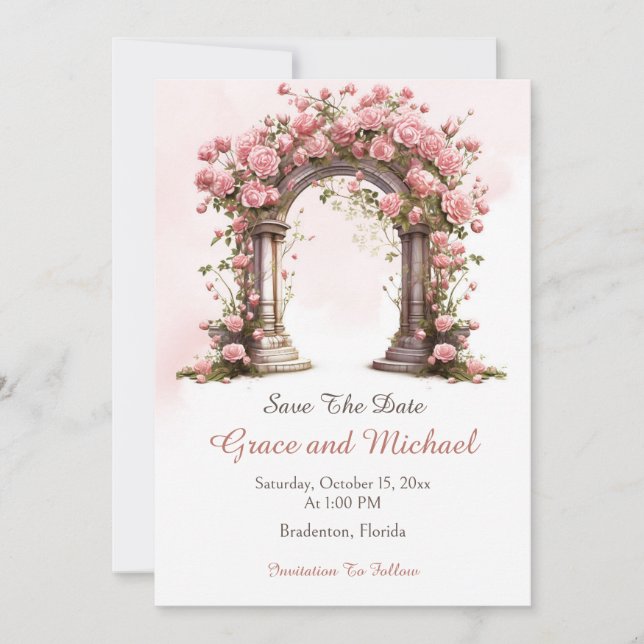 Reserve A Data Arco de Casamento Boho Rosas Coradas Casamento (Frente)
