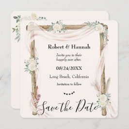 Reserve A Data Arco de Casamento Floral Boho Creme Salve a Data