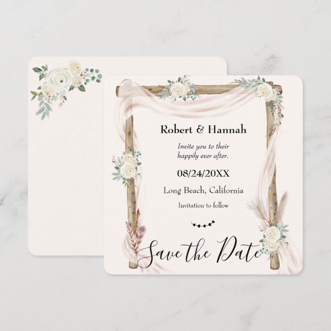 Reserve A Data Arco de casamento floral creme Boho Save the Date (Frente/Verso)