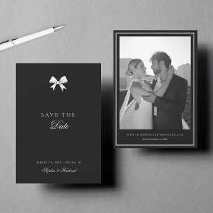 Reserve A Data Arco de Fita Branco Minimalista Casamento Foto Vin