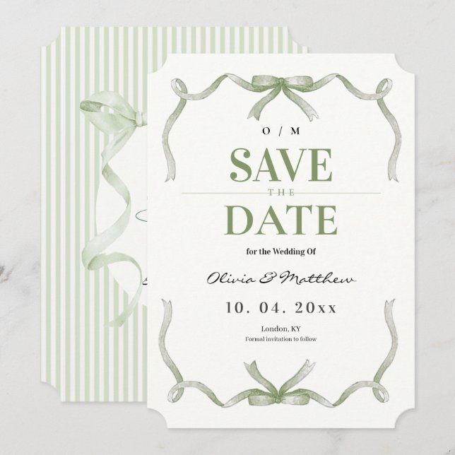 Reserve A Data Arco de Sage e Faixa Elegante e Casamento Moderno  (Frente/Verso)