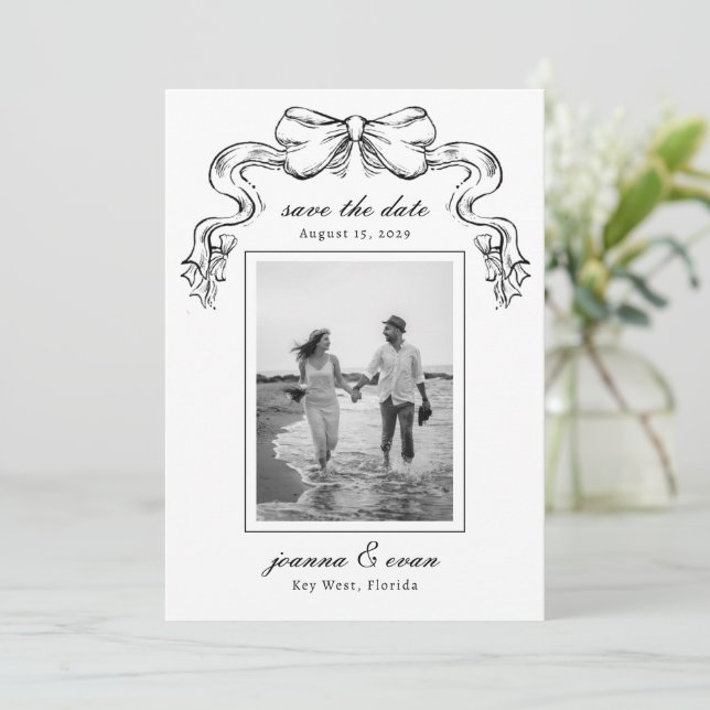 Reserve A Data Arco Desenhado à Mão e Foto Casamento Moderno (Em pé/Frente)